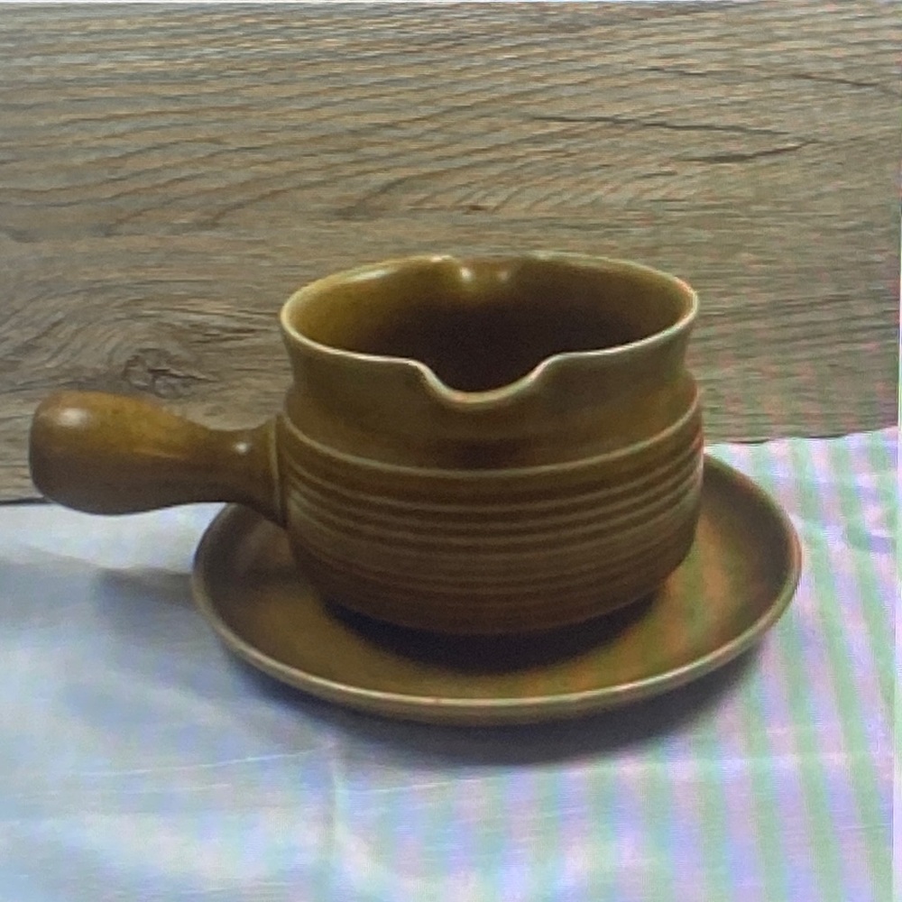 Langley Ceramic Pottery Handled Brown Round Bowl and Plate Set England